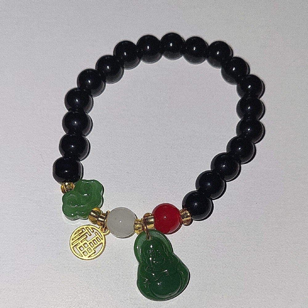 Buda✨️Green and Black Onyx Bracelet with Jade Buda Charm